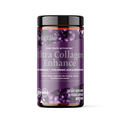 ResVitale Ultra Collagen Enhance - Skin Care Supplement with Resveratrol - 90 Veggie Capsules