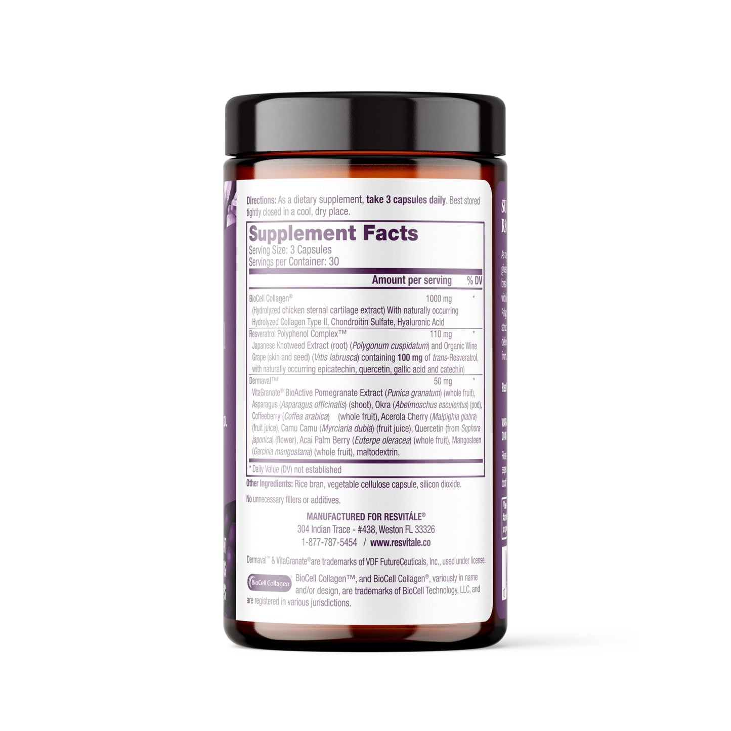 ResVitale Ultra Collagen Enhance - Skin Care Supplement with Resveratrol - 90 Veggie Capsules