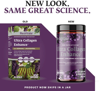 ResVitale Ultra Collagen Enhance - Skin Care Supplement with Resveratrol - 90 Veggie Capsules