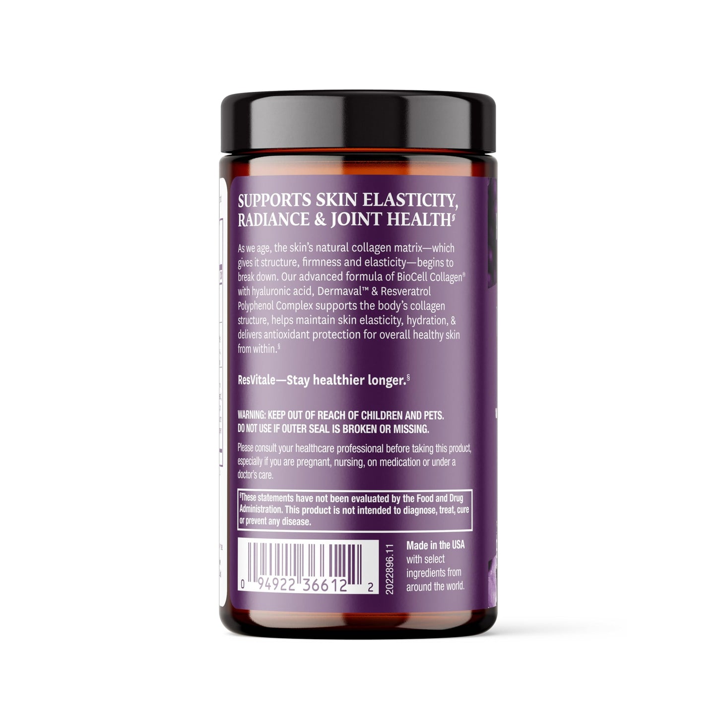 ResVitale Ultra Collagen Enhance - Skin Care Supplement with Resveratrol - 90 Veggie Capsules
