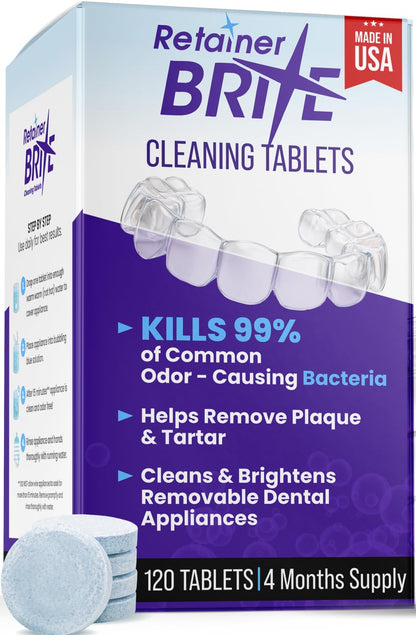 Retainer Brite Cleaner Tablets – 120 ct, Invisalign & Mouth Guard Cleaner | Made in USA