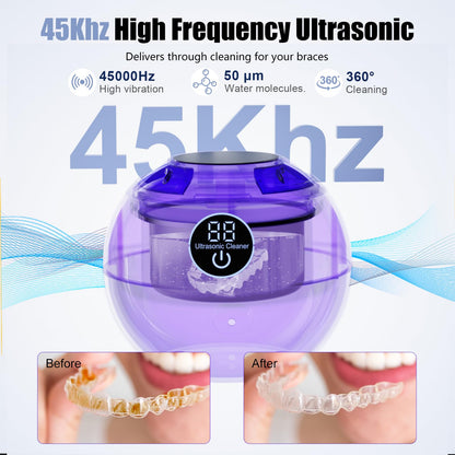 45kHz Ultrasonic Retainer Cleaner Machine – 3 Modes, IPX6 Waterproof, 200ml