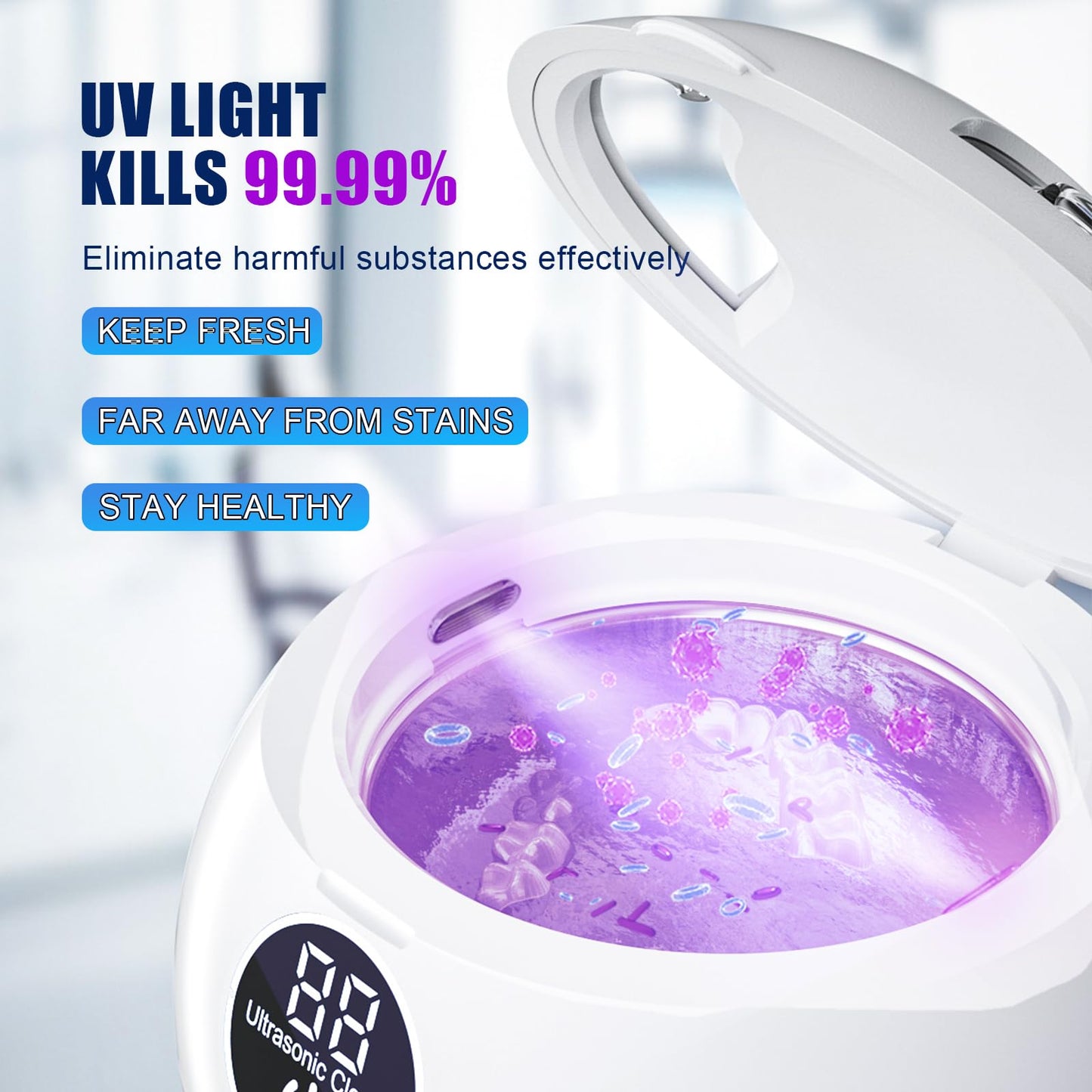 45kHz Ultrasonic Retainer Cleaner Machine – 3 Modes, IPX6 Waterproof, 200ml