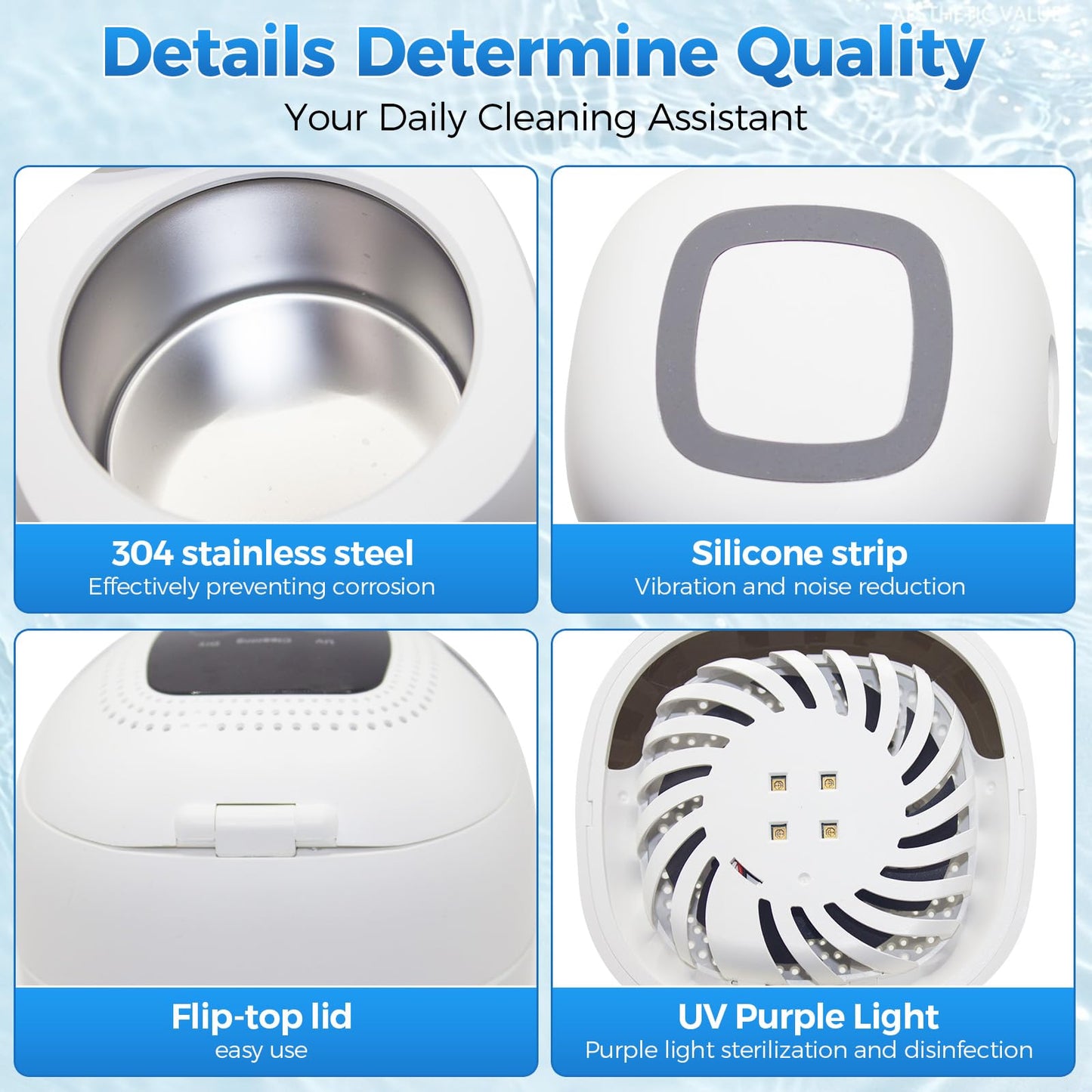 Retainer Cleaner 45kHz Ultrasonic – Dentures, Aligners, Jewelry, Portable (6 Modes)