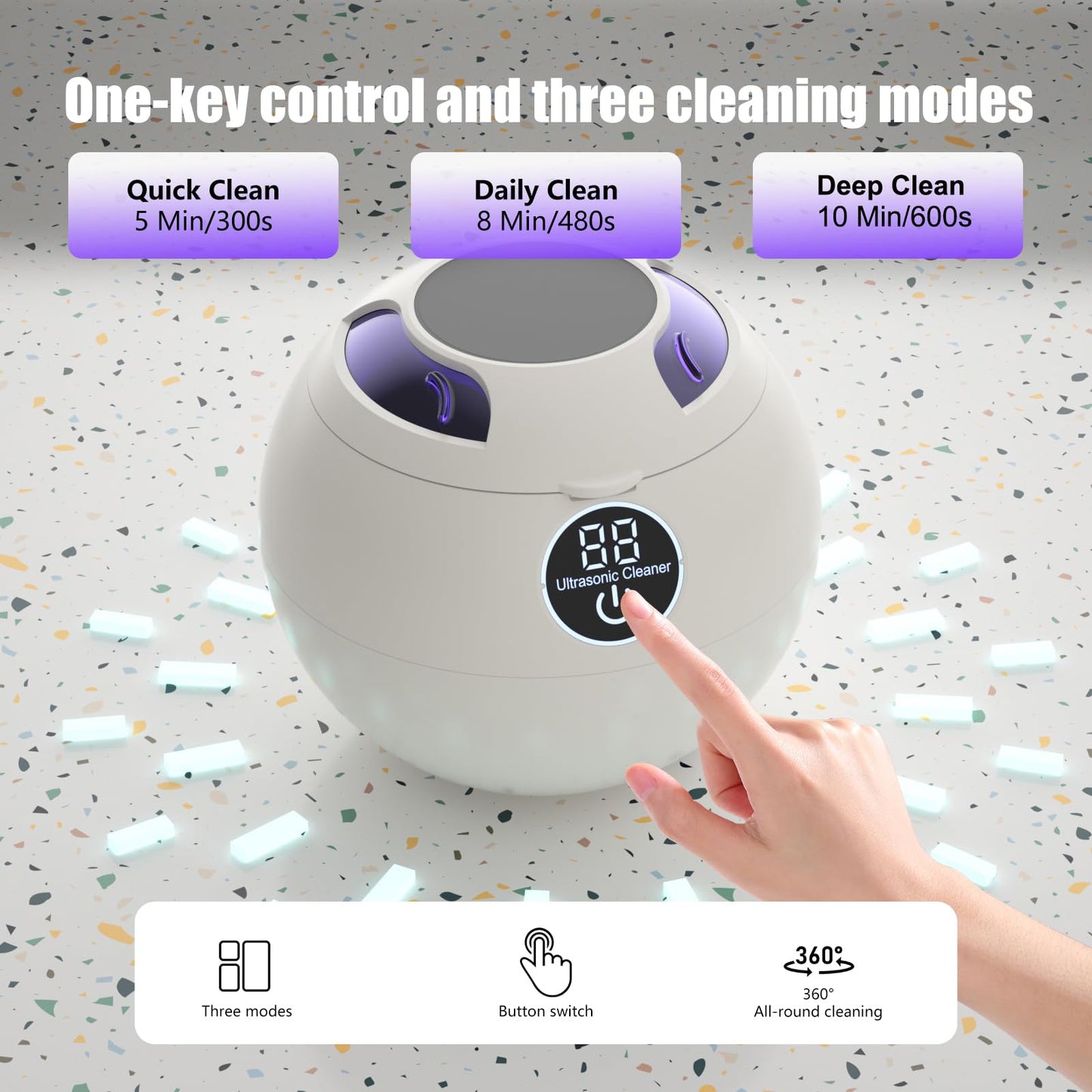 45kHz Ultrasonic Retainer Cleaner Machine – 3 Modes, IPX6 Waterproof, 200ml
