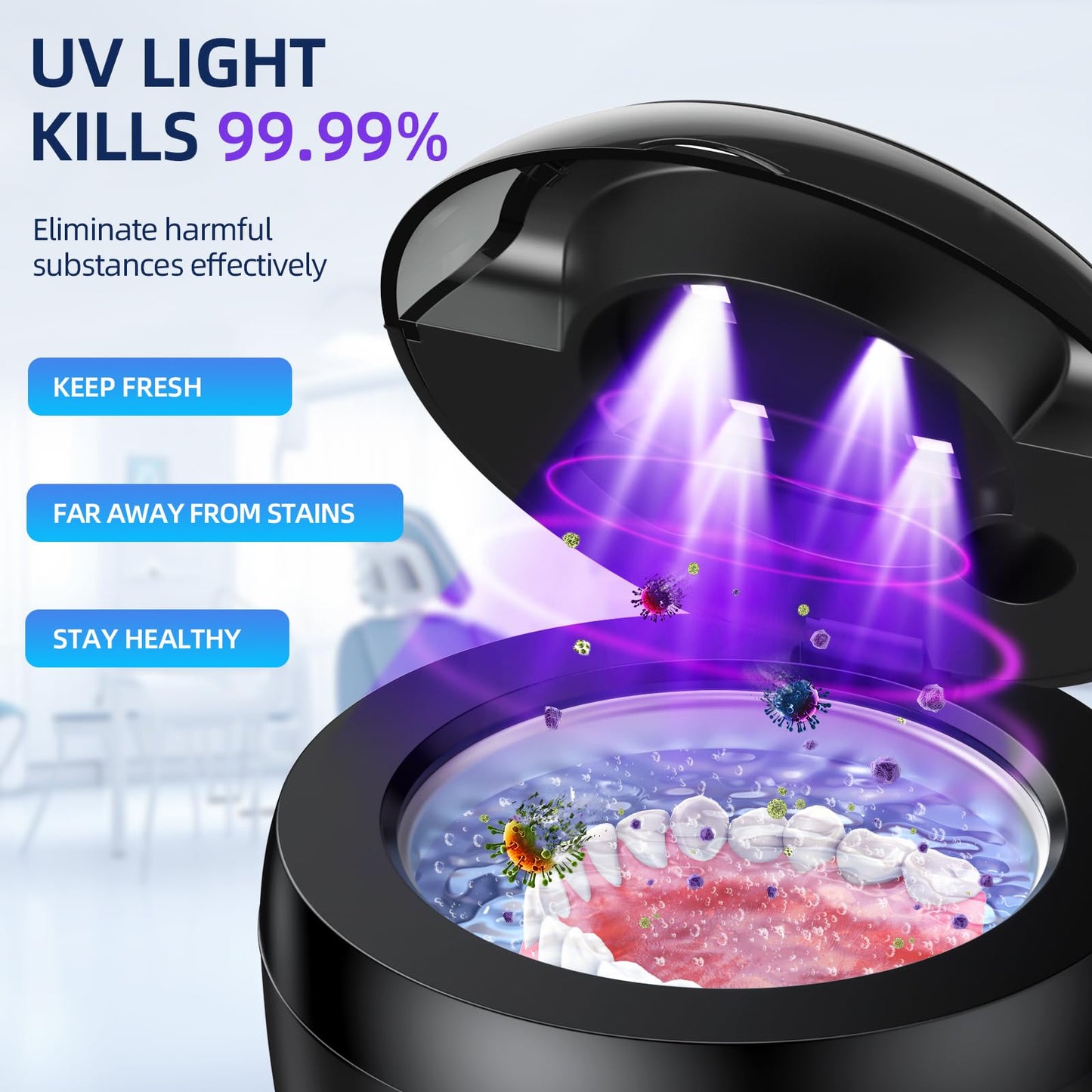 Ultrasonic Retainer Cleaner 200ml – 45kHz, 4 Modes for Dentures, Braces & Jewelry