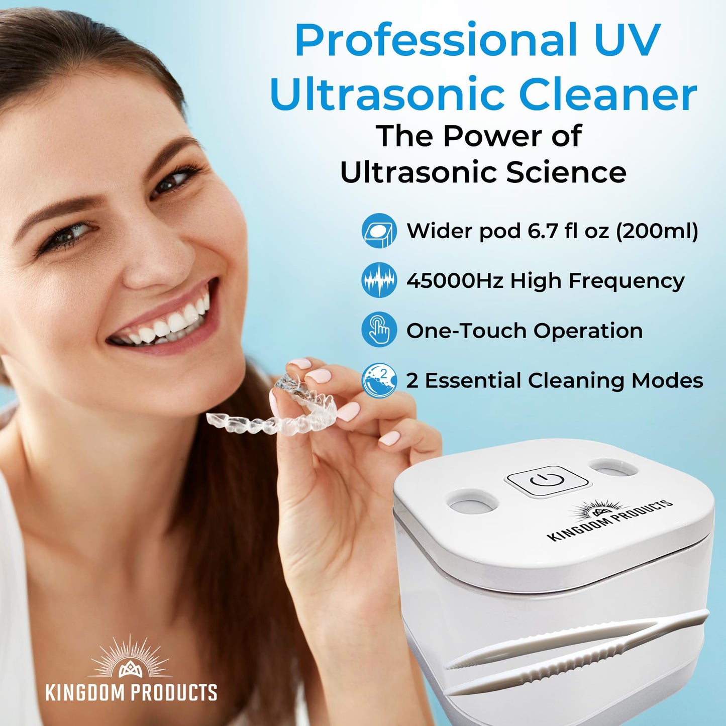 Innovative Ultrasonic Retainer Cleaner with 200ML Pod - 45kHz Dental Cleaner for Dentures, Night Guards & More