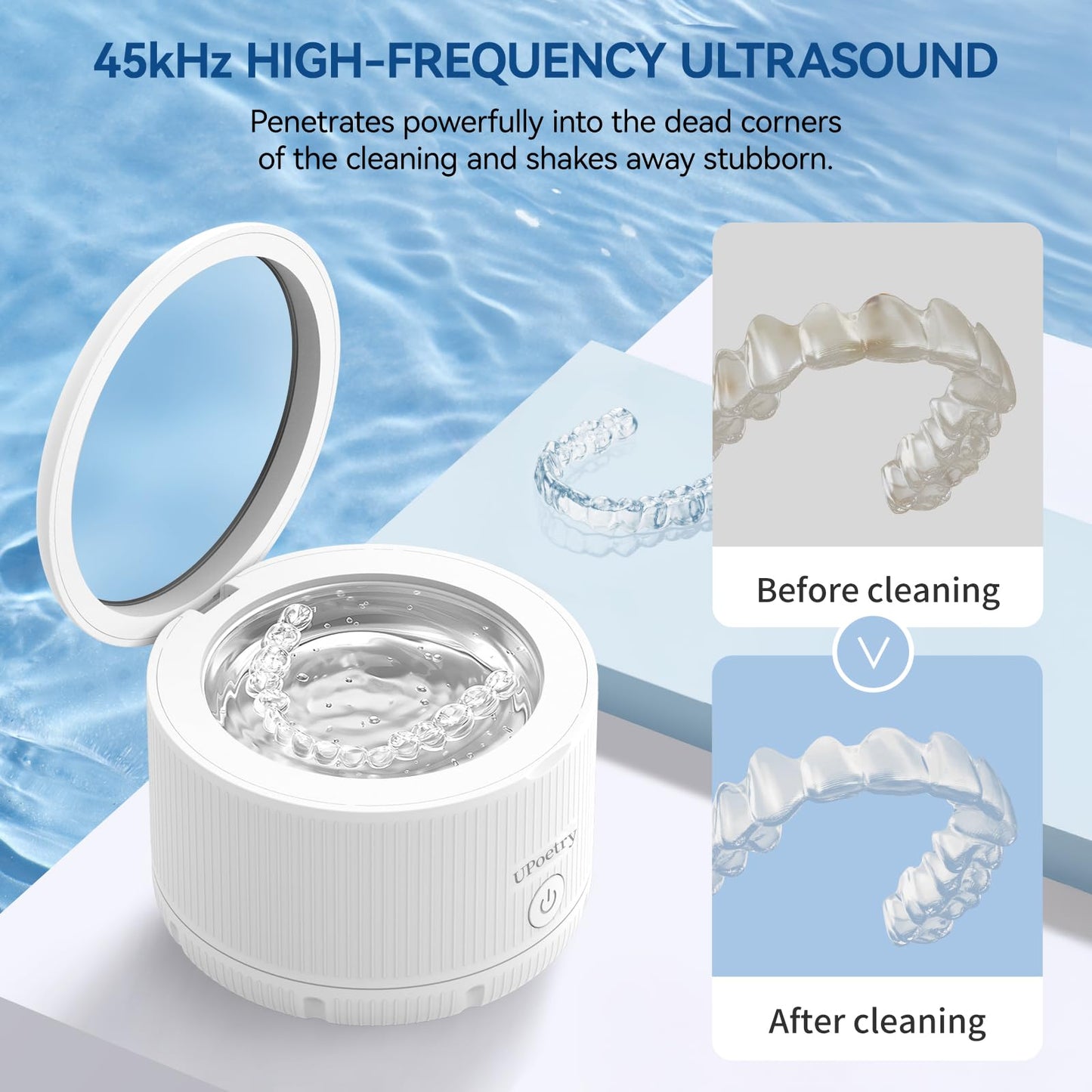 Retainer Cleaner Machine - Ultrasonic Dental Cleaner for Braces, Dentures, Pacifiers, Mouth Guards, Jewelry & Toothbrush Heads | 150ml Portable