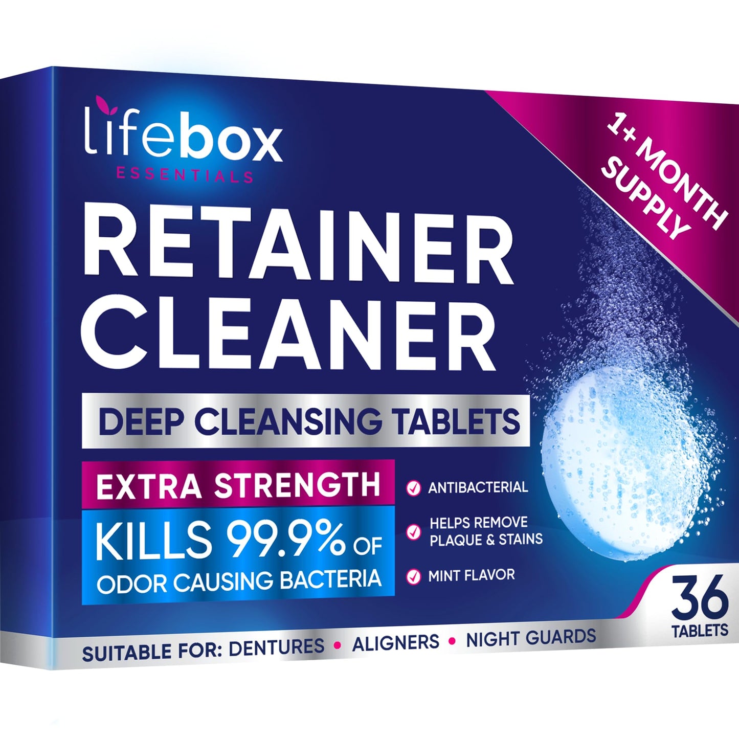 Retainer Cleaner Tablets - 36-Pack Denture & Aligner Cleaner (Mint Flavor)