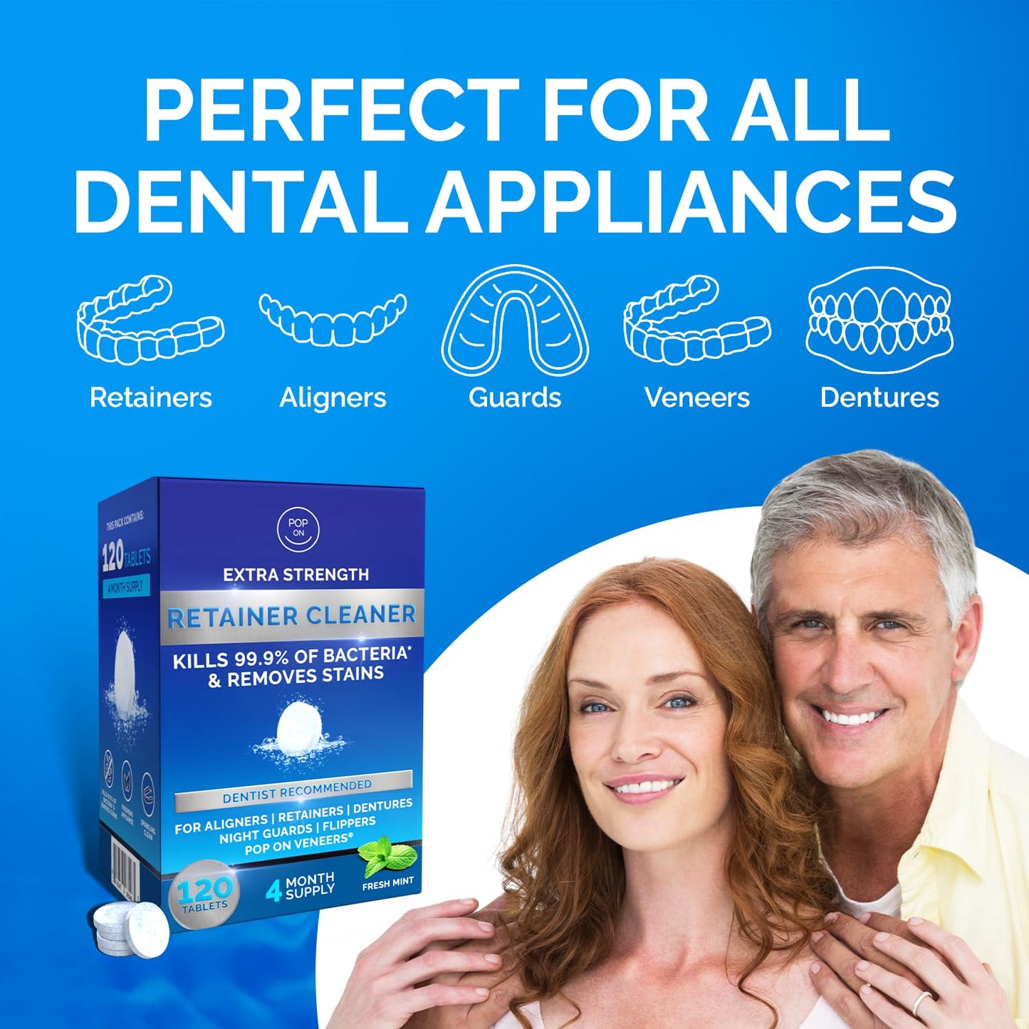Retainer Cleaner Tablets for Invisalign – Ultrasonic Cleaner Safe, 120 Tablets (4-Month Supply)