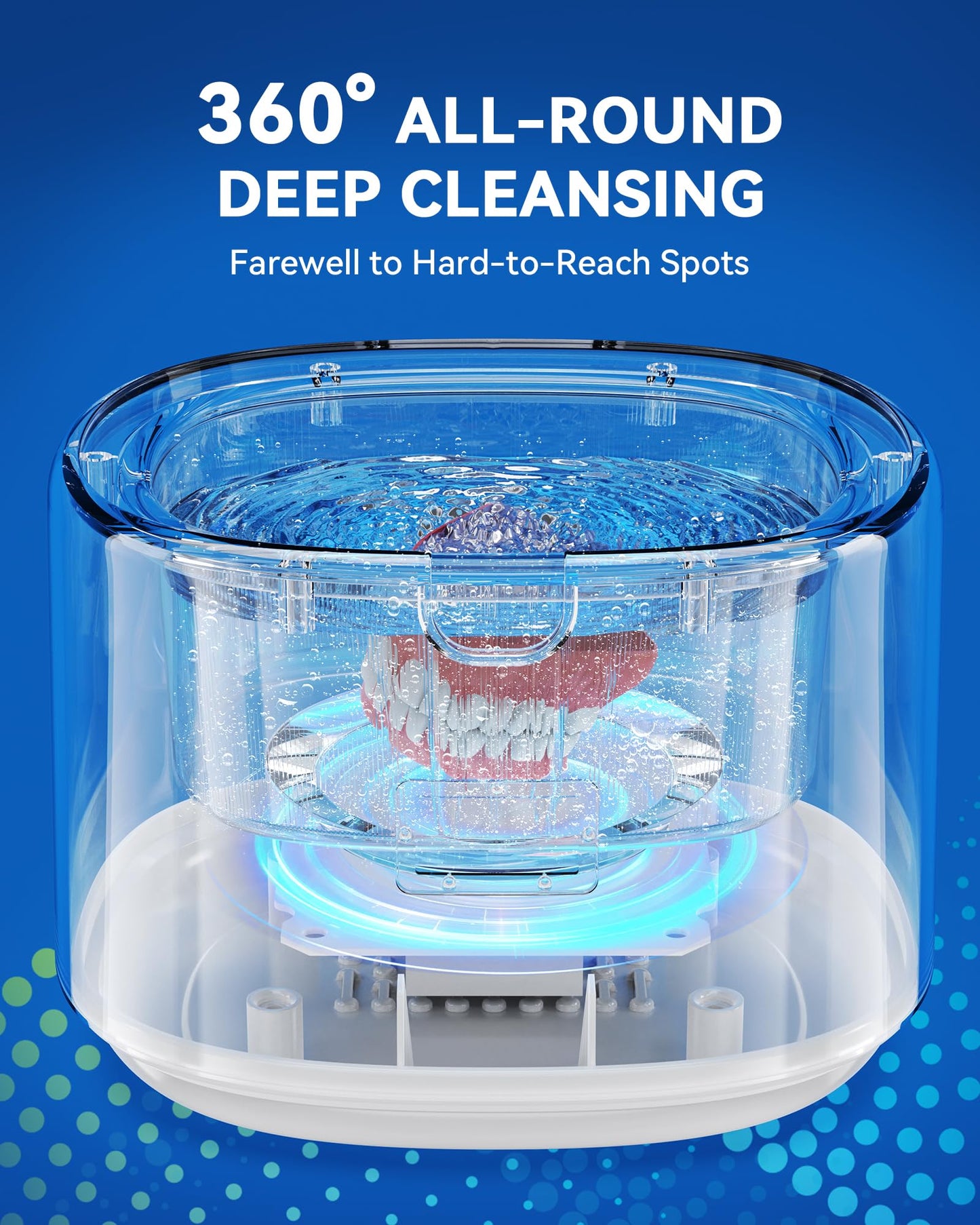 Retainer Cleaner with Upgraded MCU — 30W/45kHz Ultrasonic, 230ml Portable (White)