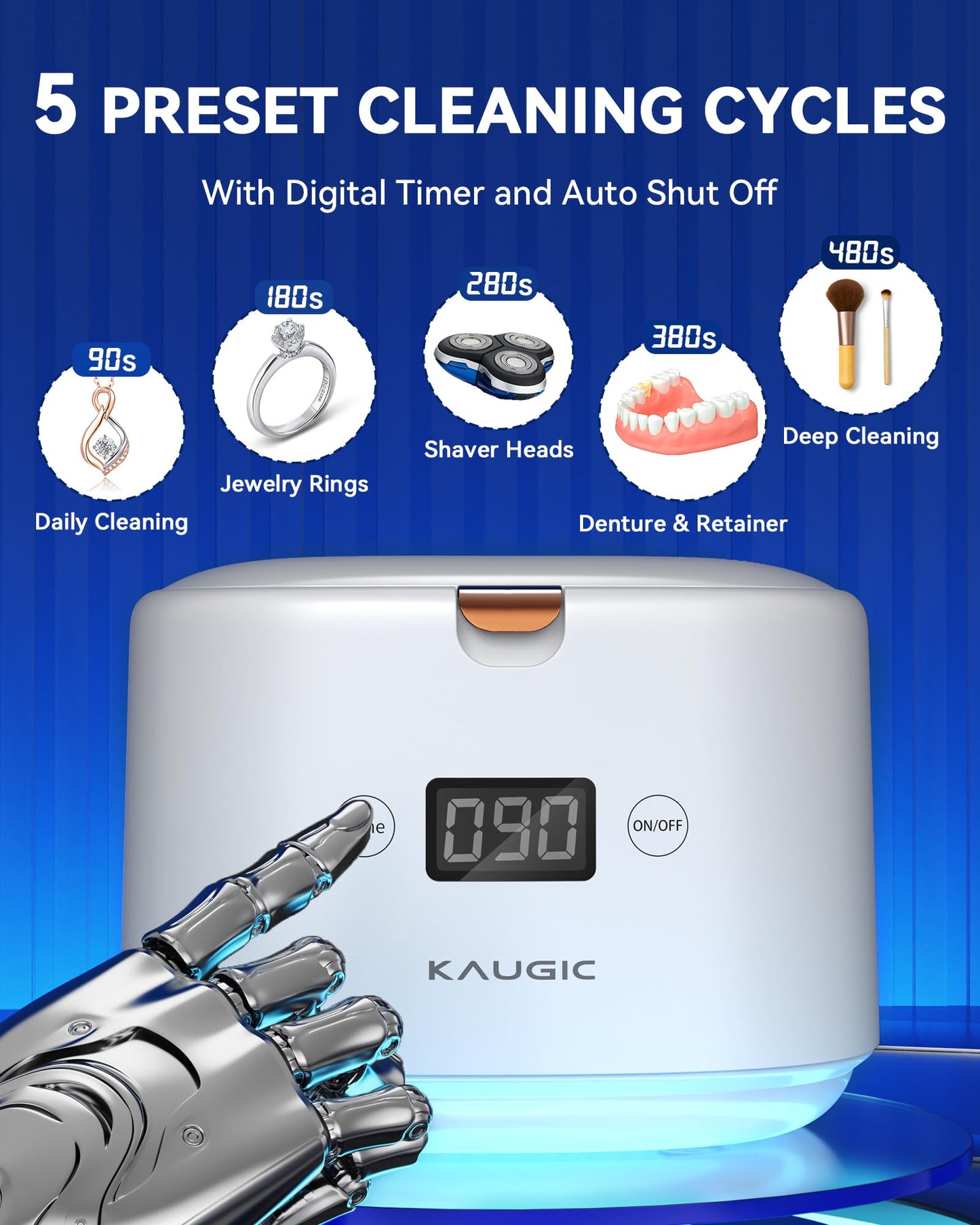 Retainer Cleaner with Upgraded MCU — 30W/45kHz Ultrasonic, 230ml Portable (White)