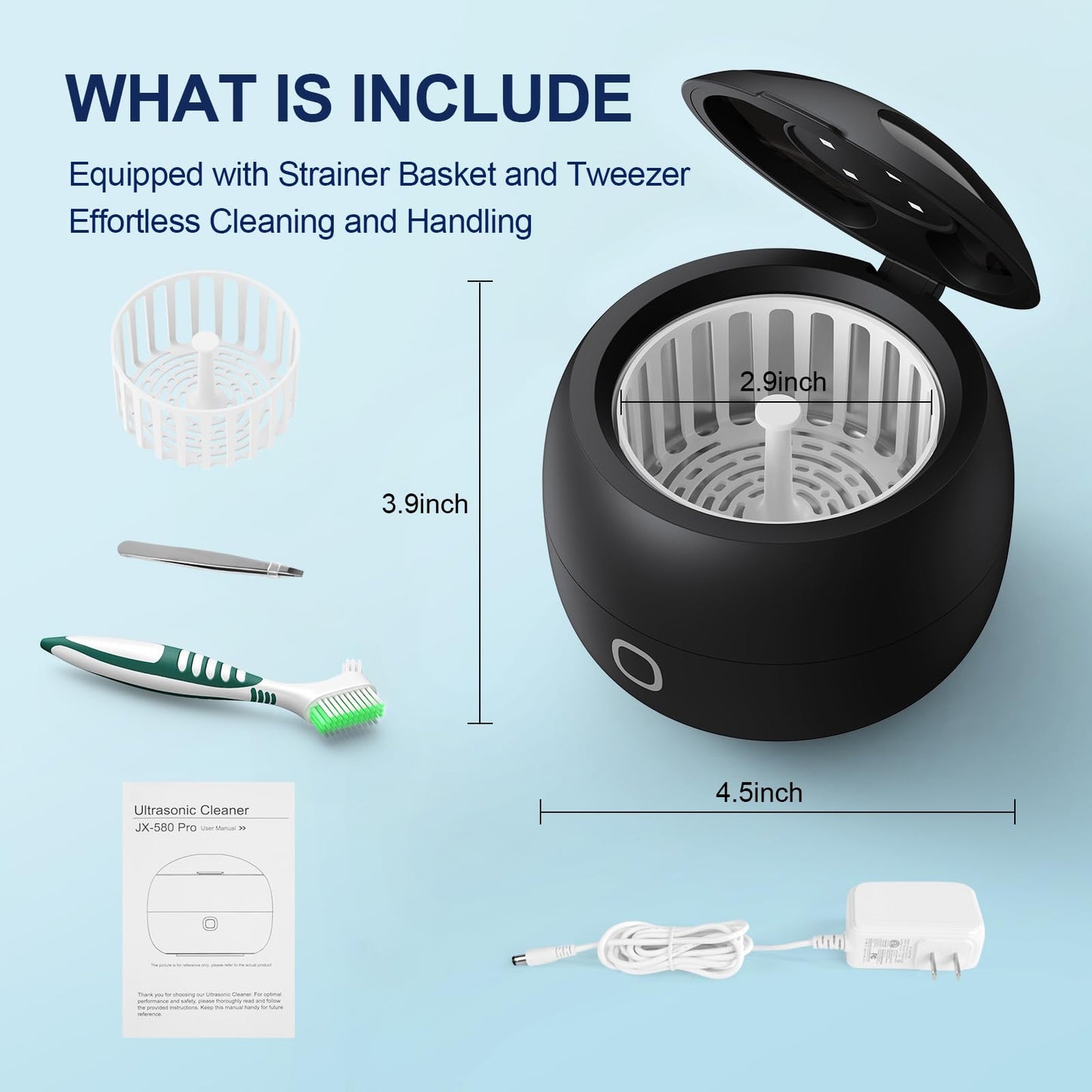 Upgraded Ultrasonic Retainer Cleaner 45kHz – Denture, Mouth Guard & Night Guard Cleaner with 200ml Cleaning Pod