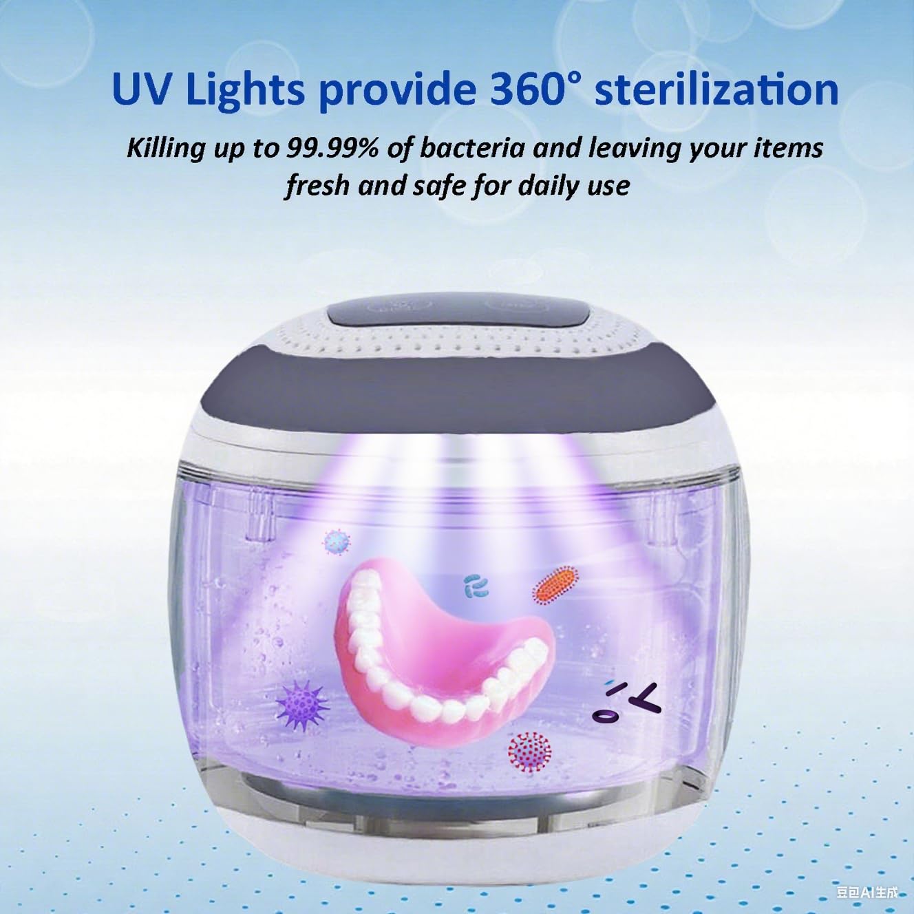 2025 Upgraded Ultrasonic Retainer Cleaner with Dryer Fan – 45kHz UV Cleaning Pod (White) | Dentures, Aligners & Jewelry