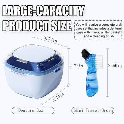 Denture Case & Retainer Cleaning Box – Large Capacity with Brush & Mirror