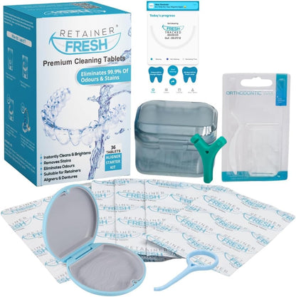 Retainer Cleaning Kit & Tablets – 36 Tabs (1 Month) | Cleaners for Aligners, Mouth Guards & Dentures