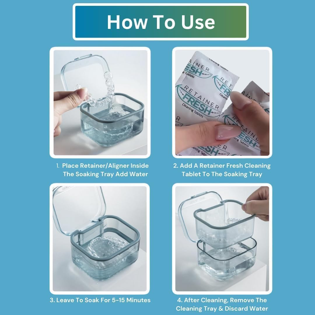 Retainer Cleaning Kit & Tablets – 36 Tabs (1 Month) | Cleaners for Aligners, Mouth Guards & Dentures