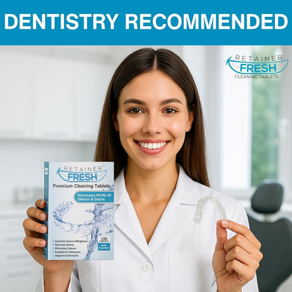 Retainer Cleaning Kit & Tablets – 36 Tabs (1 Month) | Cleaners for Aligners, Mouth Guards & Dentures