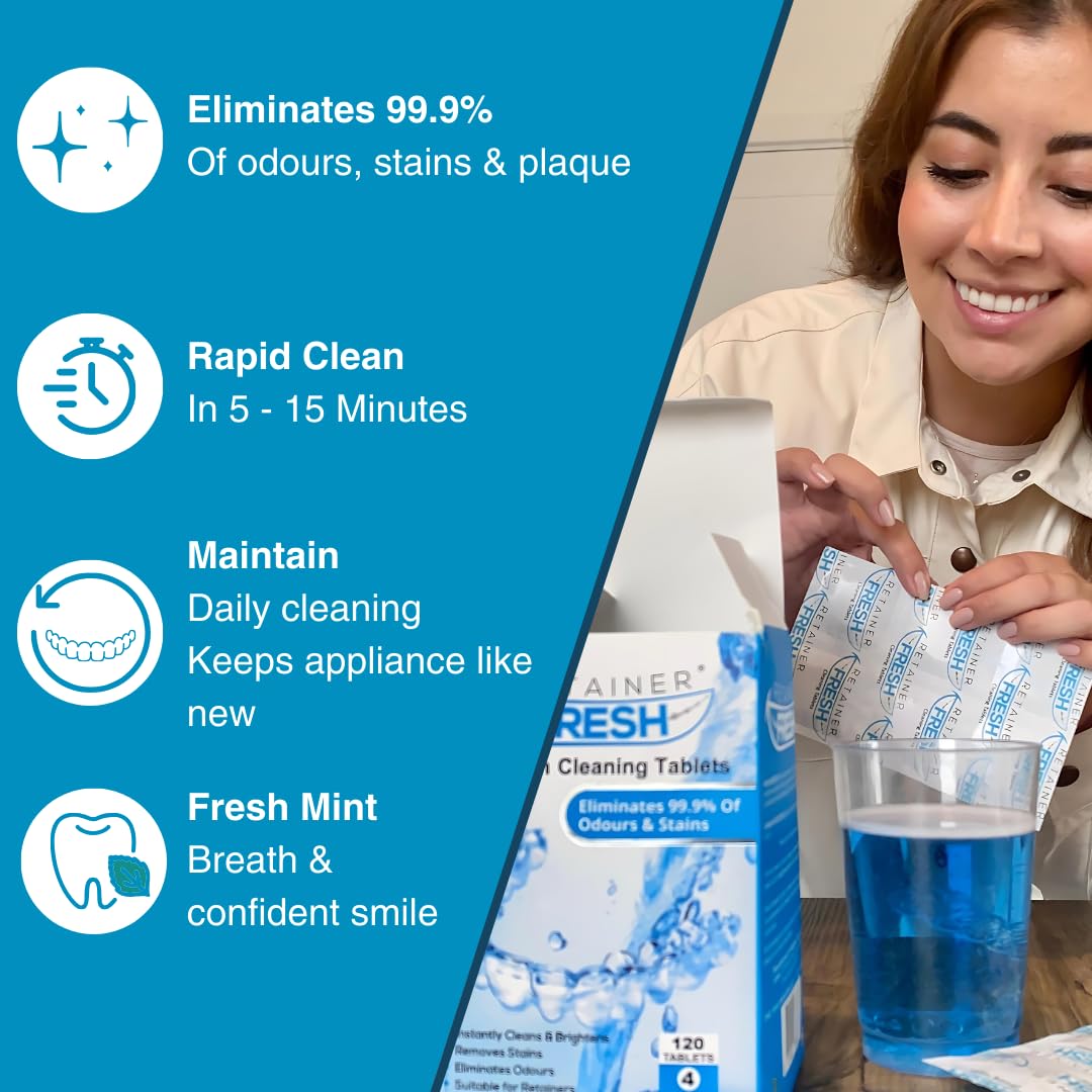 Retainer Cleaning Kit & Tablets – 36 Tabs (1 Month) | Cleaners for Aligners, Mouth Guards & Dentures