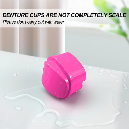 2 Pack Denture Bath Case Cup - Rose Red & Black | Retainer Cleaner Holder & Travel Storage