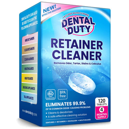 120 Units Retainer & Denture Cleaning Tablets – Minty Cleaner for Aligners & Mouthguards