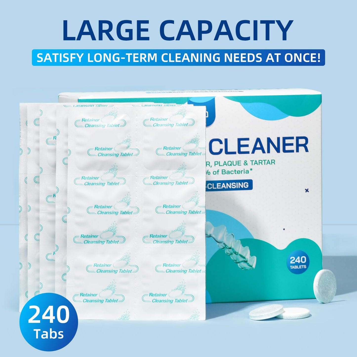 Retainer & Denture Cleaner Tablets (240 Count) - Dental Aligner, Mouth & Night Guards, False Teeth Cleaning