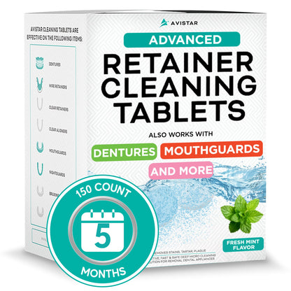 Mint Flavor Retainer & Mouth Guard Cleaner Tablets - Invisalign, Dentures, 150 Count
