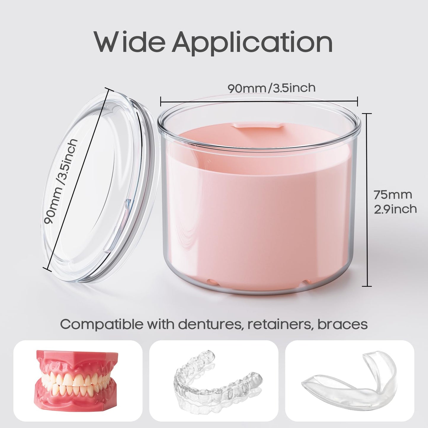 Denture Case Pink - Bath Cup with Brush for Dentures & Retainers