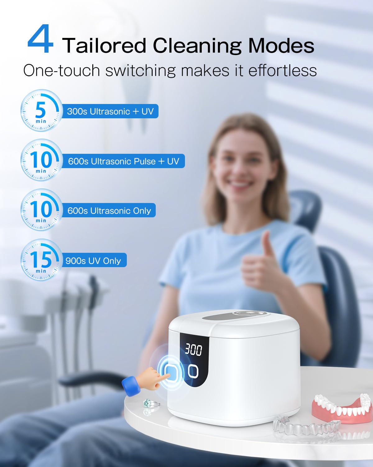 2025 Enhanced Ultrasonic Retainer Cleaner – 2X Power, 45kHz, UV Lights, 4 Modes