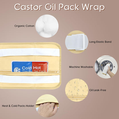 Cold Pressed Castor Oil Pack Wrap Organic (8 oz / 237 ml) – Reusable Khaki Kit