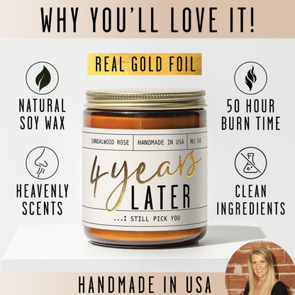 4th Anniversary Gift for Wife – Sandalwood Rose Soy Candle | 50-Hour Burn | USA Made