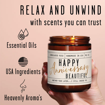 Anniversary Gifts for Women - Happy Anniversary Beautiful Candle | USA Made