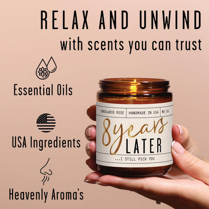 8 Year Anniversary Gift for Her – 8 Years Later Soy Candle (Sandalwood Rose) | USA Made