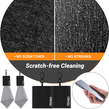 2 Sided Glasses Cleaner & Polishing Cloths – Portable Microfiber Cleaning Kit (Mixcolor, 4x6-Inch, Clip Pouch)