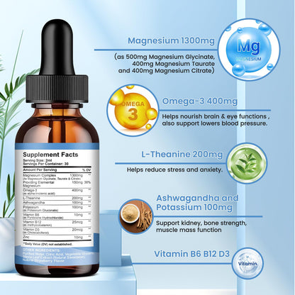ReviNutra 2 Pack Liquid Magnesium Drops – Glycinate, Taurate & Citrate (Sugar-Free Strawberry)