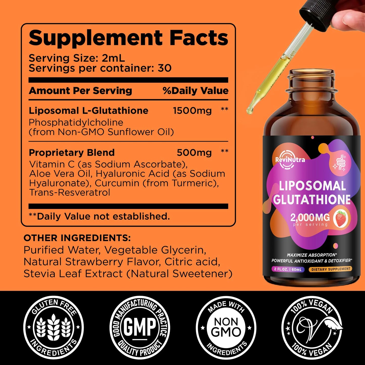 ReviNutra Liposomal Glutathione - 2000mg Liquid Drops
