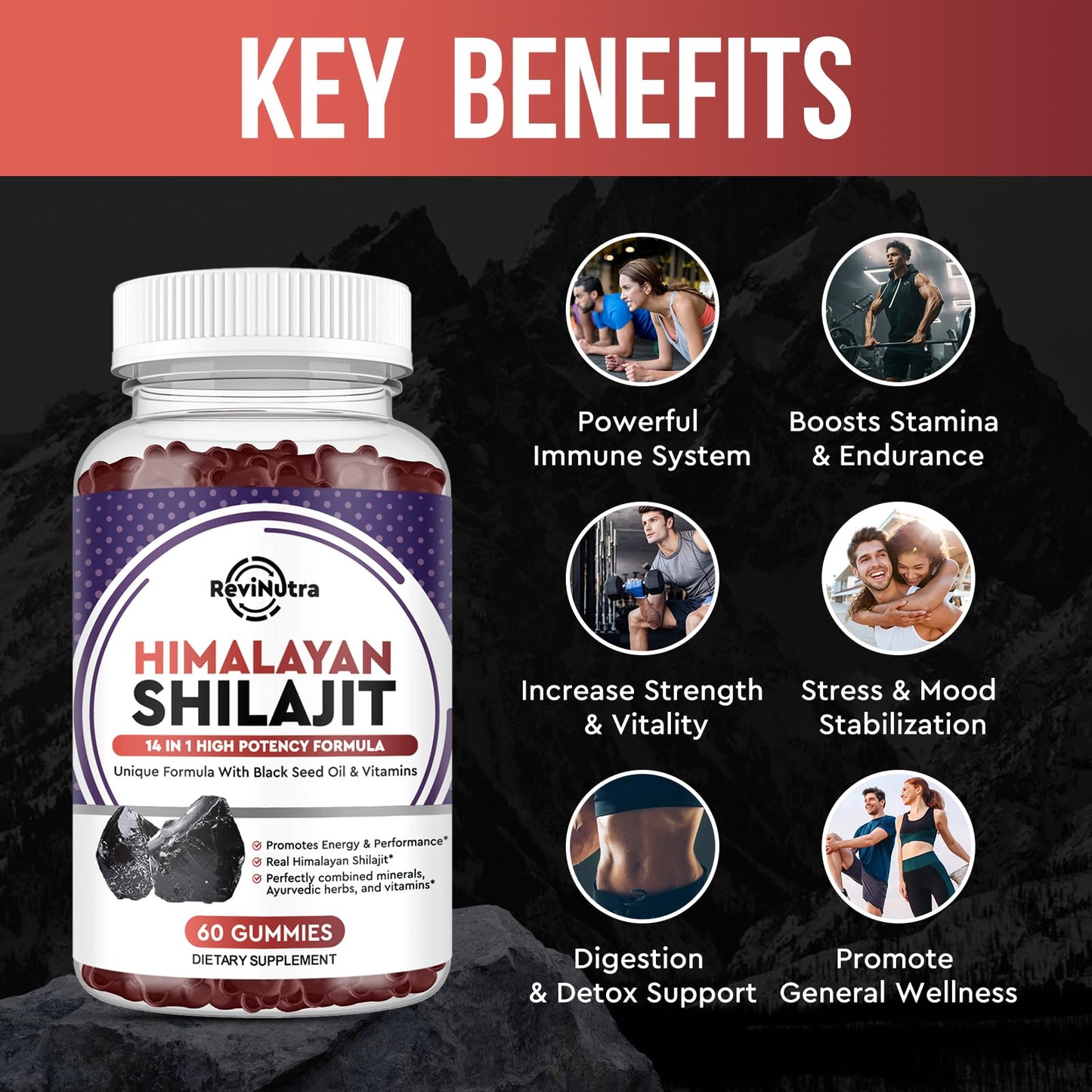 ReviNutra Shilajit Gummies | Himalayan Organic 14-in-1 Complex for Energy, Cognition & Immunity