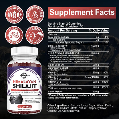 ReviNutra Shilajit Gummies | Himalayan Organic 14-in-1 Complex for Energy, Cognition & Immunity
