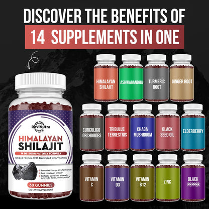 ReviNutra Shilajit Gummies | Himalayan Organic 14-in-1 Complex for Energy, Cognition & Immunity