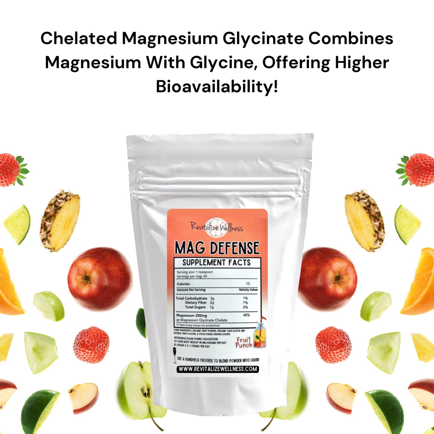 Revitalize Mag Defense Powder: 200 mg Magnesium Glycinate, 60 Servings
