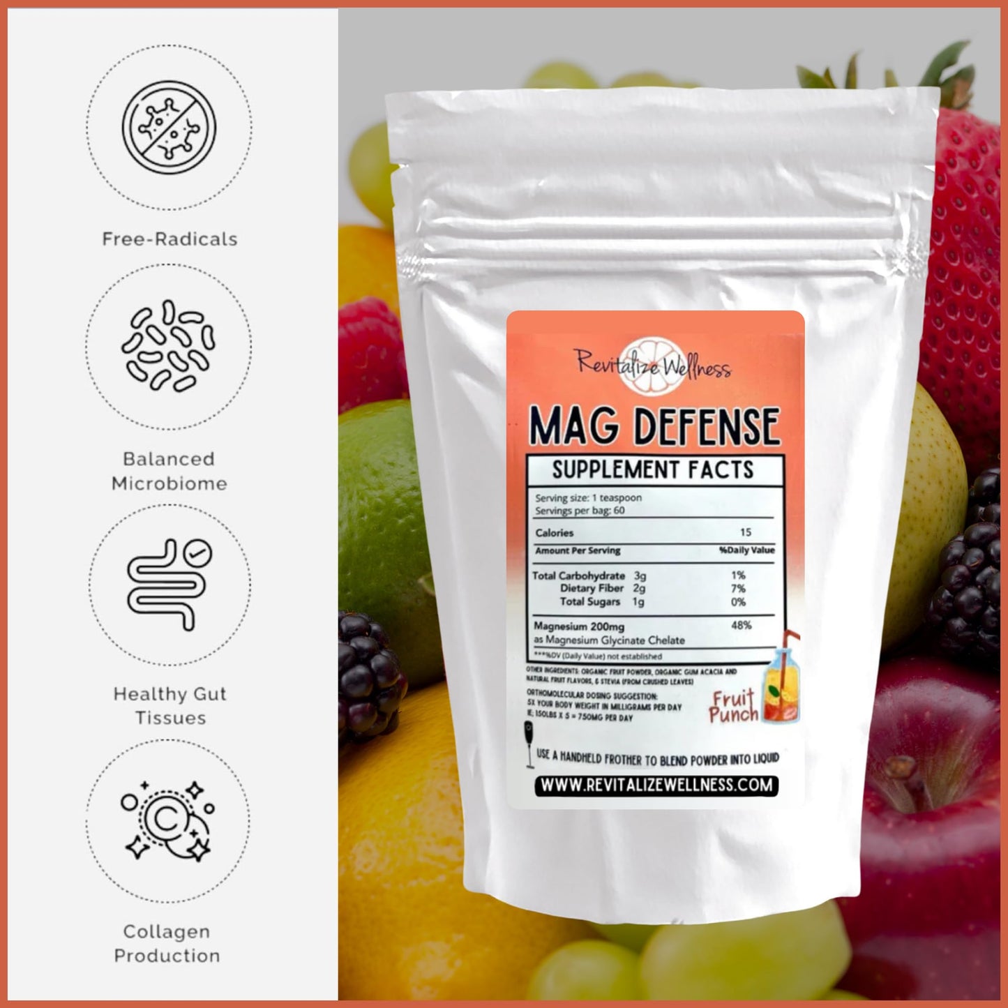 Revitalize Mag Defense Powder: 200 mg Magnesium Glycinate, 60 Servings