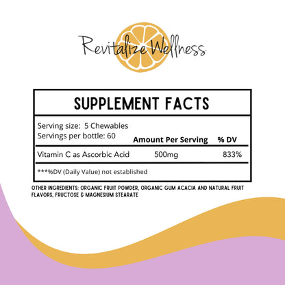 Revitalize Wellness Vitamin C Chewables - 500 mg per Serving | Berry Blast (60 Servings)