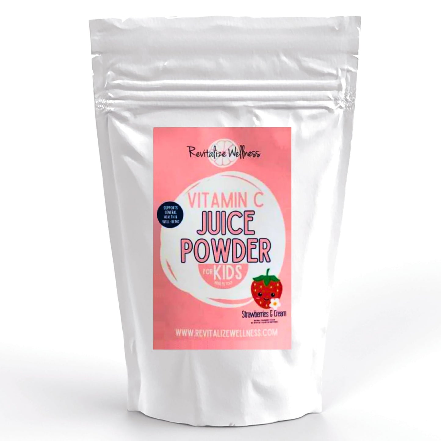 Revitalize Wellness Vitamin C Juice Powder – 1000 mg Vitamin C (Ascorbic Acid) per Serving | No Sugar Added | Strawberries & Cream | 120 Servings