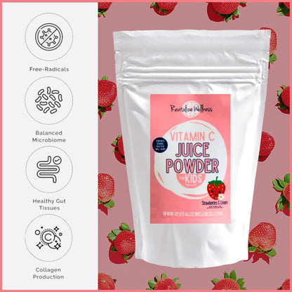 Revitalize Wellness Vitamin C Juice Powder – 1000 mg Vitamin C (Ascorbic Acid) per Serving | No Sugar Added | Strawberries & Cream | 120 Servings