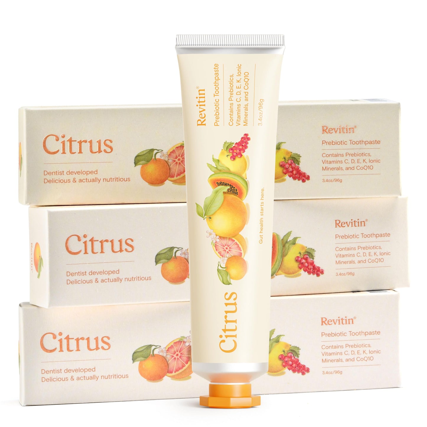 Revitin Toothpaste – Fluoride-Free Prebiotic Citrus Gel | Non-Toxic, Kid Approved | Pack of 3