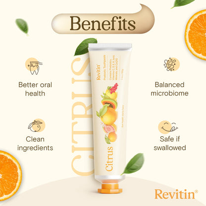 Revitin Toothpaste | Fluoride-Free Prebiotic Citrus Toothpaste | No SLS, Dye Free, GMO Free, Gluten Free | Non-Toxic, Kid Approved