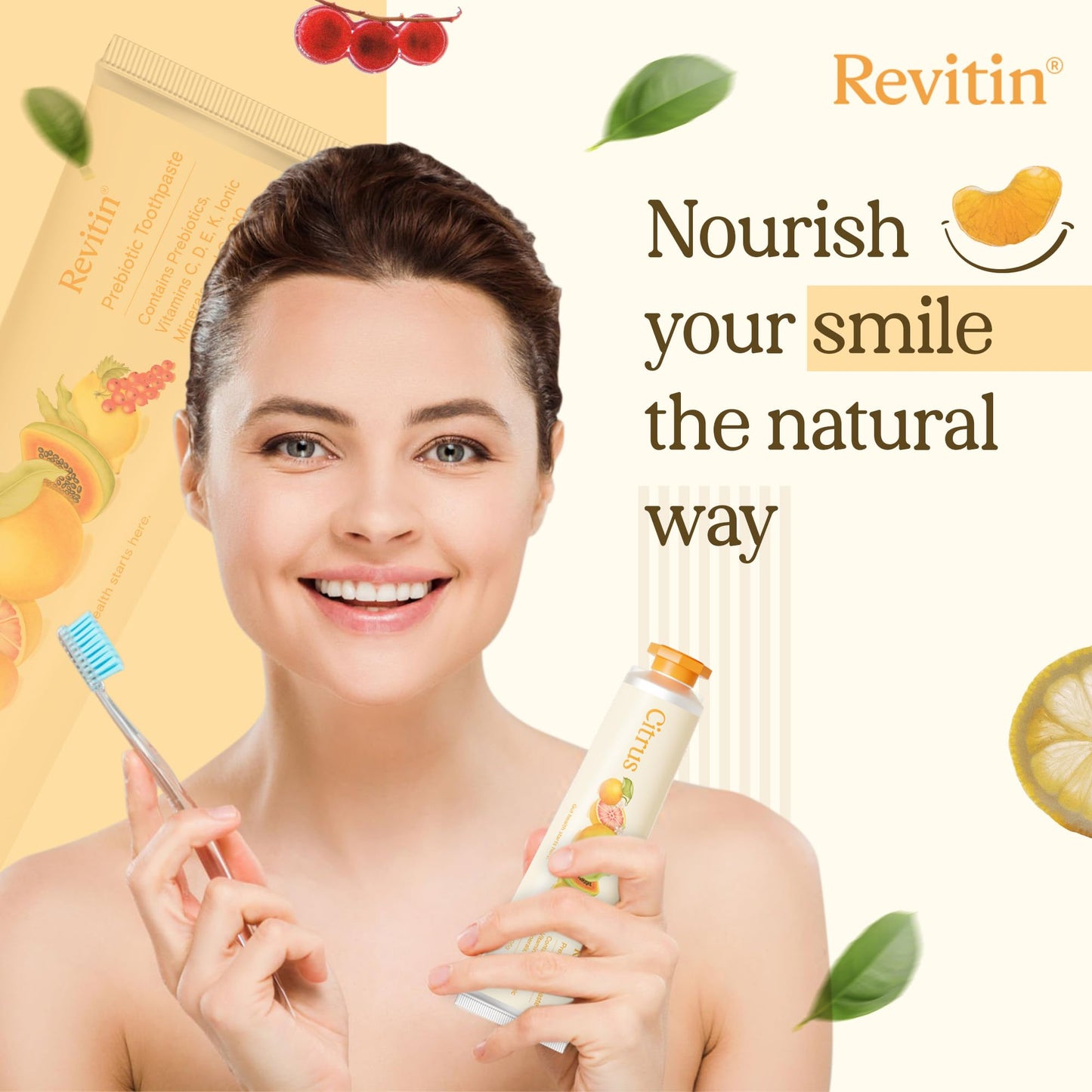 Revitin Toothpaste | Fluoride-Free Prebiotic Citrus Toothpaste | No SLS, Dye Free, GMO Free, Gluten Free | Non-Toxic, Kid Approved