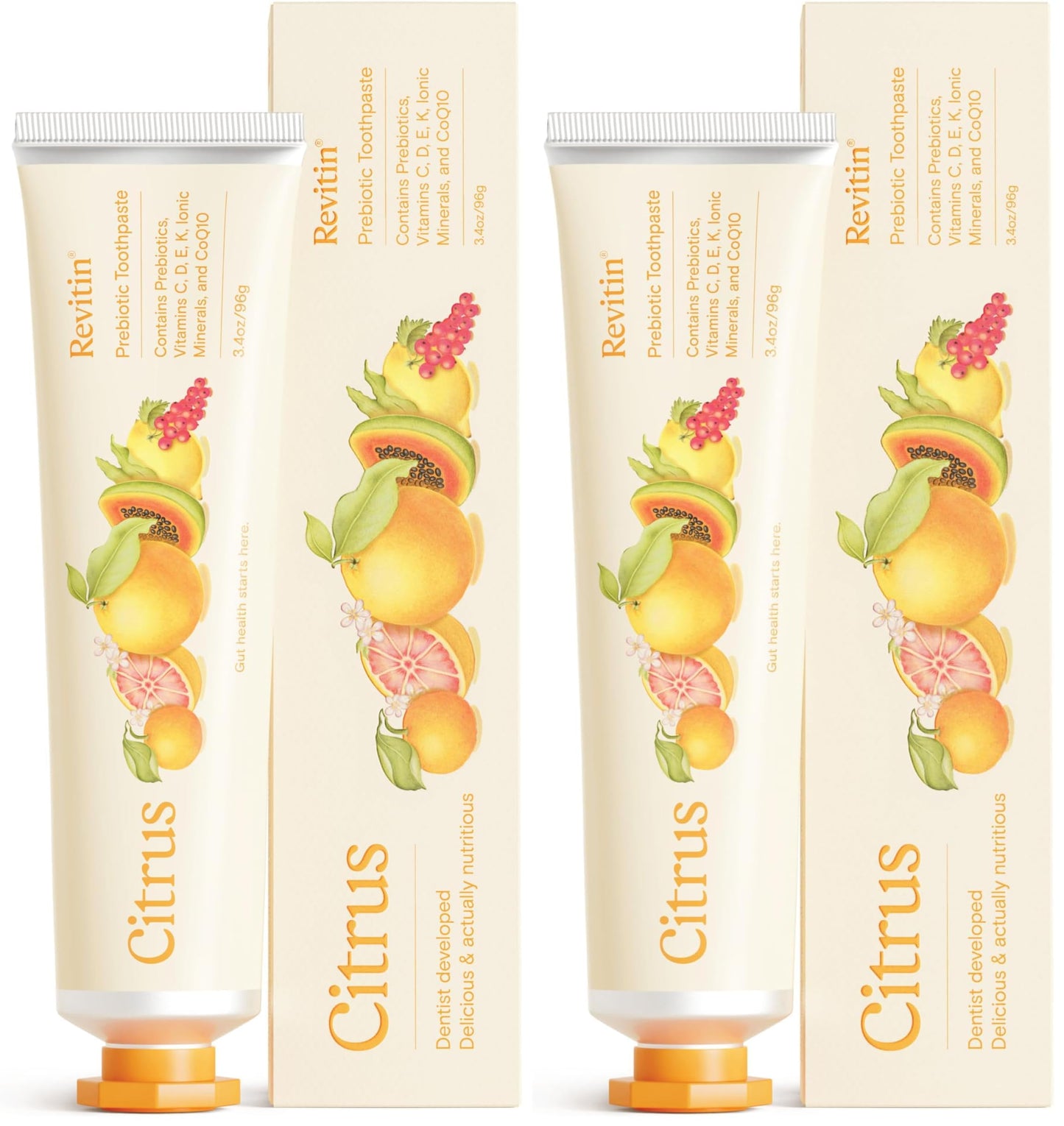 Revitin Toothpaste – Fluoride-Free Prebiotic Citrus (Pack of 2) | Non-Toxic, Kid Approved