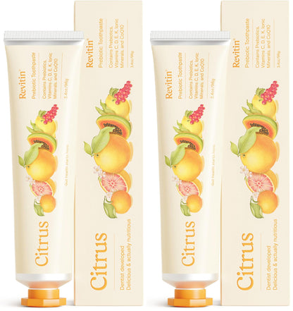 Revitin Toothpaste – Fluoride-Free Prebiotic Citrus (Pack of 2) | Non-Toxic, Kid Approved