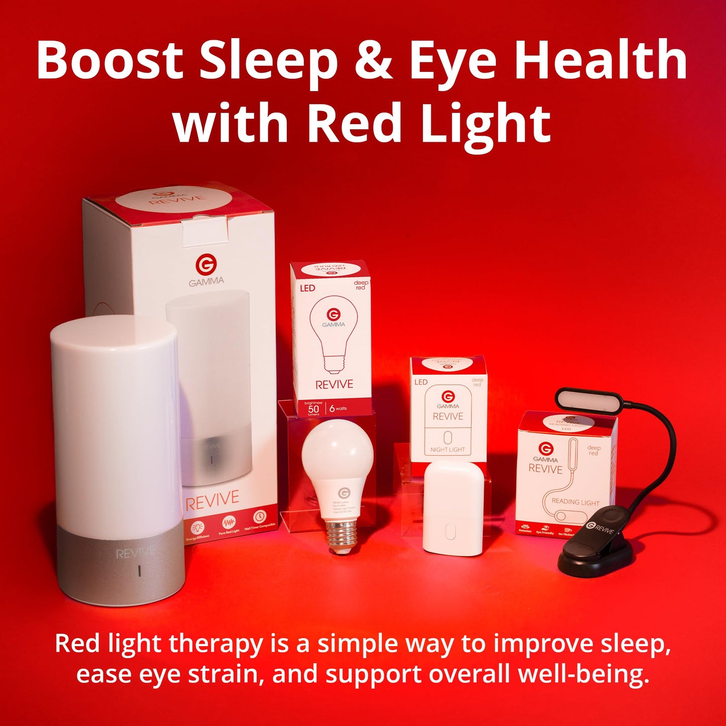 Revive - 670nm Red Light Bulb by Gamma - Sleep Therapy - Melatonin Promoting Natural Sleep Aid